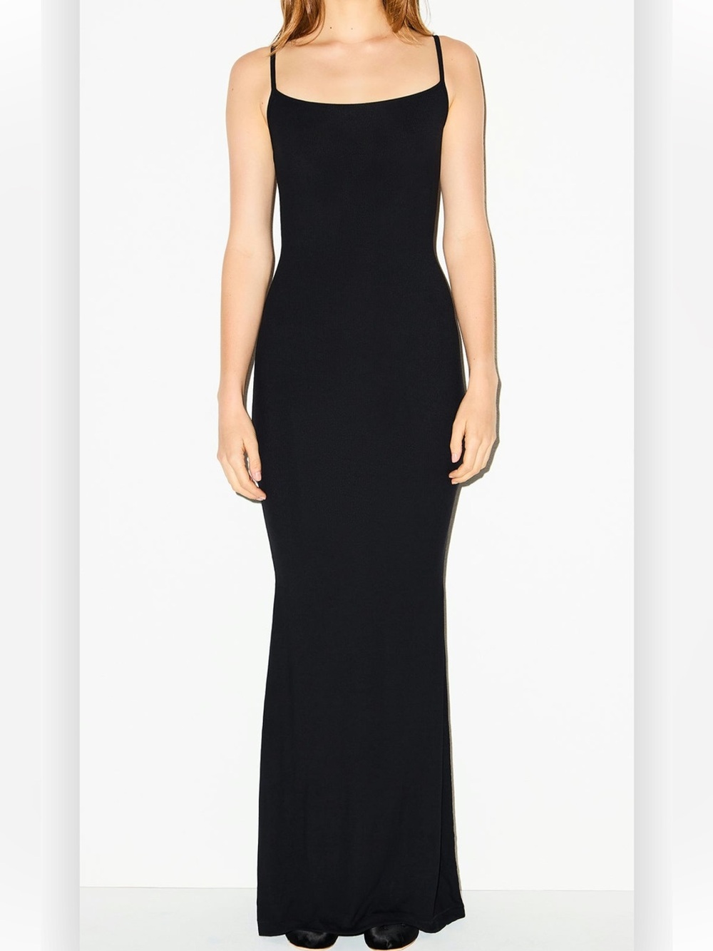 SKIMS Black Seamless Spaghetti-Strap Maxi Dress